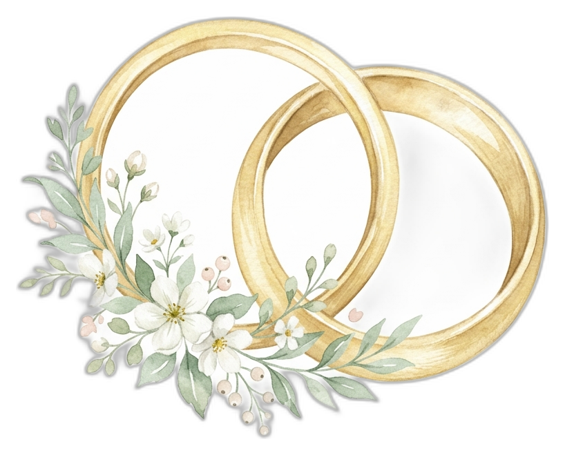 Two gold wedding rings with flowers