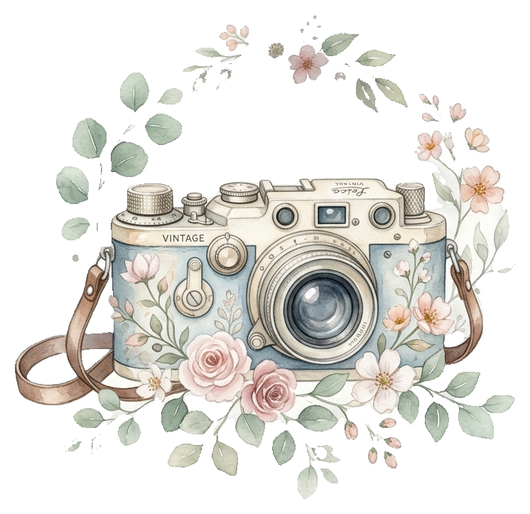 Vintage camera with flowers